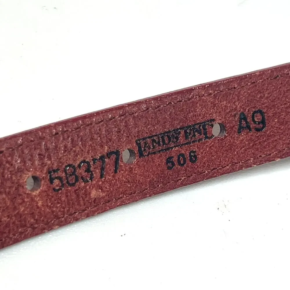 Lands End Leather Braided Skinny Belt Size Small Classic Red Woven Brass Buckle